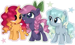 Size: 2480x1491 | Tagged: safe, artist:xxcheerupxxx, derpibooru import, oc, unofficial characters only, earth pony, pegasus, pony, unicorn, bow, female, filly, foal, hair bow, image, png