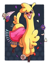 Size: 2048x2731 | Tagged: safe, artist:snail-speed, derpibooru import, alpaca, them's fightin' herds, bouquet, community related, female, flower, grin, image, looking at you, paprika (tfh), png, simple background, smiling, smiling at you, solo, transparent background