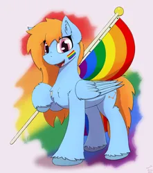 Size: 2444x2760 | Tagged: safe, artist:monycaalot, derpibooru import, oc, oc:comet dasher, pegasus, commission, female, flag, image, pegasus oc, png, pride month, wings, ych result
