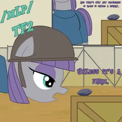 Size: 3500x3500 | Tagged: safe, derpibooru import, maud pie, earth pony, /mlp/ tf2 general, boulder (g4), crate, dialogue, gate, hat, image, png, rock, soldier, team fortress 2, text