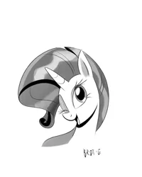 Size: 1638x2048 | Tagged: safe, artist:brdte, derpibooru import, rarity, pony, unicorn, bust, female, grayscale, image, looking at you, mare, monochrome, one eye closed, open mouth, open smile, png, signature, simple background, smiling, smiling at you, solo, white background, wink, winking at you