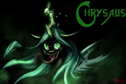 Size: 1280x853 | Tagged: safe, artist:mtapartstuff, derpibooru import, queen chrysalis, changeling, changeling queen, 2018, female, glow, glowing eyes, image, jpeg, long tongue, looking at you, magic, open mouth, signature, solo, tongue out