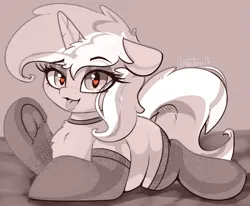 Size: 1089x898 | Tagged: suggestive, artist:llametsul, derpibooru import, lyra heartstrings, pony, unicorn, choker, clothes, heart, heart eyes, image, looking at you, monochrome, newbie artist training grounds, png, sexy, signature, socks, solo, stockings, thigh highs, tongue out, wingding eyes