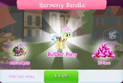 Size: 1268x857 | Tagged: safe, derpibooru import, official, ambrosia, cindy block, earth pony, pony, bundle, bush, clothes, costs real money, english, female, gameloft, gem, hard hat, hat, image, jpeg, mare, mobile game, my little pony: magic princess, numbers, sale, solo, solo focus, text, vest