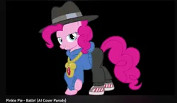 Size: 1099x641 | Tagged: safe, derpibooru import, machine learning assisted, pinkie pie, earth pony, pony, accessory, ai content, ai cover, ballin', clock, hat, image, jewelry, looking at you, mickey mouse, png, rvc, solo, youtube, youtube link, youtube video