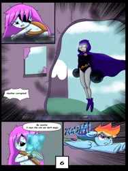 Size: 7500x10000 | Tagged: safe, artist:chedx, derpibooru import, rainbow dash, raven, pegasus, comic:learning with pibby glitch battles, comic, commission, crossover, dc comics, image, multiverse, pibby, png, raven (dc comics)
