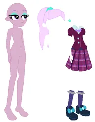 Size: 422x545 | Tagged: safe, artist:rainbowstarcolour262, artist:selenaede, derpibooru import, oc, oc:zina pearl, unofficial characters only, human, equestria girls, base, base used, belly, belly button, clothes, crystal prep academy uniform, ear piercing, earring, eyeshadow, female, image, jewelry, makeup, necklace, pearl earrings, pearl necklace, piercing, plaid skirt, pleated skirt, png, ponytail, purple eyes, school uniform, shirt, shoes, simple background, skirt, socks, solo, white background
