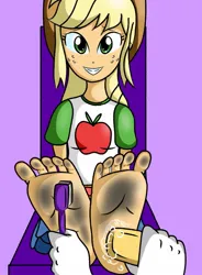 Size: 1033x1400 | Tagged: suggestive, artist:scomun, derpibooru import, human, equestria girls, barefoot, brush, brushing, clothes, dirt, dirty, dirty feet, feet, female, fetish, foot fetish, giggling, image, jpeg, soles, solo, solo female, tickle fetish, tickle torture, tickling, toes