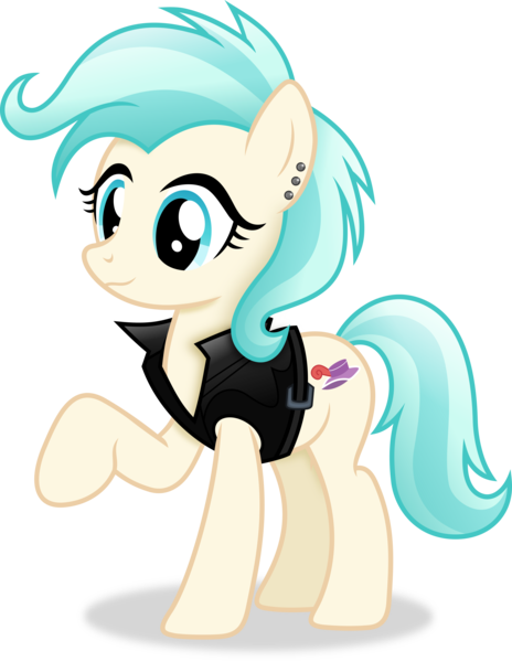 Size: 3183x4120 | Tagged: safe, artist:anime-equestria, derpibooru import, coco pommel, earth pony, pony, alternate hairstyle, clothes, female, image, jacket, mare, piercing, png, punk, simple background, smiling, solo, transparent background, vector