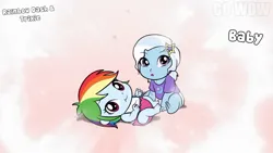 Size: 1272x716 | Tagged: safe, artist:go wow, derpibooru import, rainbow dash, trixie, human, equestria girls, baby, baby dash, baby trixie, bib, clothes, diaper, image, jpeg, shirt, younger, youtube link