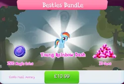 Size: 1268x860 | Tagged: safe, derpibooru import, official, rainbow dash, pegasus, pony, bundle, costs real money, english, female, filly, filly rainbow dash, foal, gameloft, gem, image, jpeg, magic coins, mare, mobile game, my little pony: magic princess, numbers, sale, solo, solo focus, spread wings, text, wings, younger