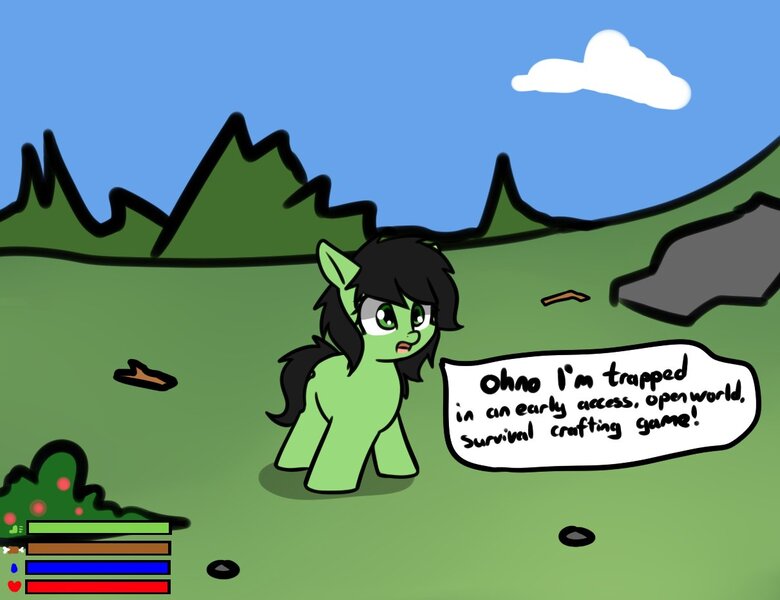 Size: 1211x931 | Tagged: safe, artist:neuro, derpibooru import, oc, oc:anonfilly, unofficial characters only, earth pony, pony, dialogue, female, filly, image, jpeg, life bar, solo, speech bubble