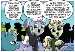 Size: 902x628 | Tagged: safe, derpibooru import, idw, unnamed character, unnamed pony, crystal pony, pony, spoiler:comic, spoiler:comicff4, comic, crystal empire, female, image, lipstick, mare, official comic, png, preview, speech bubble