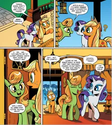 Size: 1720x1928 | Tagged: safe, artist:andypriceart, derpibooru import, idw, applejack, rarity, unnamed character, unnamed pony, earth pony, pony, unicorn, friends forever, spoiler:comic, spoiler:comicff8, female, image, kale family, male, mare, official comic, png
