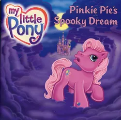 Size: 950x947 | Tagged: safe, derpibooru import, photographer:heckyeahponyscans, pinkie pie, earth pony, pony, g3, book, book cover, castle, celebration castle, cloud, cloudy, cover, dream, female, hoof heart, image, jpeg, mare, moon, my little pony logo, open mouth, pinkie pie's spooky dream, purple, scary, solo, spooky