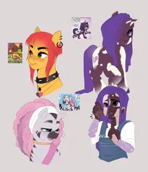 Size: 2048x2377 | Tagged: safe, artist:aztrial, derpibooru import, idw, violette rainbow, human, pegasus, pony, unicorn, zebra, g5, bag, blushing, cherry (g5), clothes, collar, crying, dark skin, dreadlocks, ear piercing, earring, female, filly, foal, grin, humanized, image, jewelry, mariama, markings, neck rings, necklace, nonbinary, open mouth, overalls, piercing, png, raised hoof, screencap reference, shirt, simple background, smiling, spiked collar, t-shirt, tears of joy, trio, unshorn fetlocks, vitiligo, white background