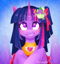 Size: 1867x1974 | Tagged: safe, artist:buvanybu, derpibooru import, twilight sparkle, twilight sparkle (alicorn), alicorn, pony, blushing, cute, cute little fangs, fangs, female, hairpin, image, mare, peytral, png, signature, smiling, solo, spread wings, wingding eyes, wings