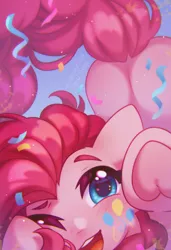Size: 2572x3768 | Tagged: safe, artist:dedfriend, derpibooru import, pinkie pie, earth pony, pony, alternative cutie mark placement, boop, breaking the fourth wall, cute, diapinkes, female, image, looking at you, mare, one eye closed, open mouth, open smile, png, signature, smiling, solo, underhoof, wink, winking at you