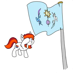 Size: 3508x3508 | Tagged: safe, artist:ponny, derpibooru import, oc, oc:silverfoot, earth pony, colored, equestrian flag, female, flag, flag pole, flag waving, image, png, salute, simple background, solo, white background