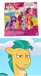 Size: 1088x1992 | Tagged: safe, derpibooru import, edit, edited screencap, screencap, hitch trailblazer, izzy moonbow, pipp petals, sunny starscout, zipp storm, g5, my little pony: tell your tale, the unboxing of izzy, spoiler:g5, spoiler:my little pony: tell your tale, image, jpeg, mane five, merchandise, misty brightdawn