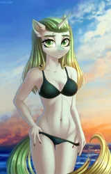 Size: 1500x2350 | Tagged: source needed, suggestive, artist:hakaina, derpibooru import, anthro, bikini, bra, clothes, female, glare, image, jpeg, looking at you, solo, solo female, swimsuit, underwear, water