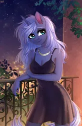 Size: 2300x3496 | Tagged: source needed, safe, artist:hakaina, derpibooru import, oc, oc:midnight starfall, anthro, female, glare, image, jpeg, looking at you, night, solo, solo female