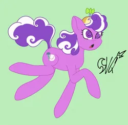 Size: 1112x1087 | Tagged: safe, derpibooru import, screwball, earth pony, fanfic:daughter of discord, green background, image, jpeg, signature, simple background, solo