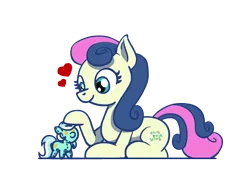 Size: 1800x1350 | Tagged: safe, artist:flutterluv, derpibooru import, bon bon, lyra heartstrings, sweetie drops, earth pony, pony, heart, image, lying down, plushie, png, prone, simple background, smiling, solo, transparent background