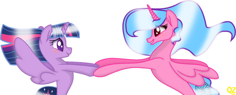 Size: 1652x666 | Tagged: safe, artist:queenzodiac, derpibooru import, twilight sparkle, twilight sparkle (alicorn), oc, alicorn, pony, seapony (g4), alicorn oc, blushing, canon x oc, holding hooves, horn, image, png, seaponified, seapony twilight, simple background, species swap, transparent background, wings