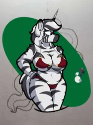 Size: 3216x4289 | Tagged: suggestive, artist:drheartdoodles, derpibooru import, oc, oc:aruzain, anthro, pony, zebra, big breasts, bikini, breasts, chubby, clothes, female, hand on hip, image, mare, plump, png, swimsuit, thighs, thunder thighs