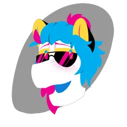 Size: 4140x4140 | Tagged: safe, artist:drheartdoodles, derpibooru import, oc, oc:stitched laces, pony, bust, freckles, glasses, image, male, messy hair, png, portrait, smiling, stallion