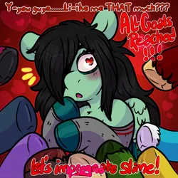 Size: 2000x2000 | Tagged: safe, artist:sexygoatgod, derpibooru import, part of a set, oc, oc:toadstool slime, unofficial characters only, pegasus, pony, series:let's impregnate slime!, bags under eyes, blushing, clothes, dishevelled, female, frog (hoof), group, hoofless socks, image, mare, neet, png, shy, socks, stockings, thigh highs, underhoof