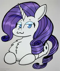 Size: 2753x3262 | Tagged: safe, artist:spoopygirl, color edit, derpibooru import, edit, editor:wojtek-ツ, rarity, unicorn, chest fluff, colored, cute, female, image, lineart, looking at you, lying down, png, ponyloaf, prone, raribetes, smug, traditional art