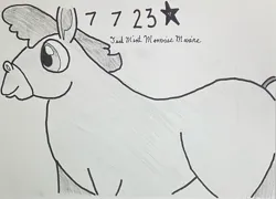 Size: 2283x1643 | Tagged: safe, artist:mlpfantealmintmoonrise, derpibooru import, cranky doodle donkey, a friend in deed, atg 2023, g4, image, jpeg, monochrome, newbie artist training grounds, pen drawing, pencil drawing, photo, traditional art, younger