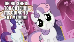 Size: 1920x1080 | Tagged: safe, derpibooru import, edit, edited screencap, screencap, rarity, sweetie belle, pony, unicorn, sleepless in ponyville, :c, caption, carousel boutique, cute, diasweetes, frown, image, image macro, implied death, jpeg, puppy dog eyes, solo, text