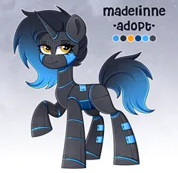 Size: 4093x4000 | Tagged: safe, artist:madelinne, derpibooru import, oc, unofficial characters only, pony, robot, robot pony, unicorn, adoptable, adoptable open, adoption, horn, image, png, reference sheet, solo, unicorn oc, watermark