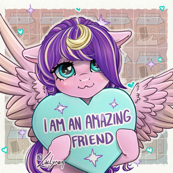 Size: 800x800 | Tagged: safe, artist:lailyren, derpibooru import, oc, oc:starsilk, pegasus, pony, female, heart, heart pillow, image, jpeg, mare, pillow, solo