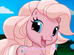 Size: 600x447 | Tagged: safe, derpibooru import, official, pinkie pie (g3), earth pony, pony, animated, commercial, cute, female, frame by frame, g3 diapinkes, g3.5, gif, image, looking at you, mare, one eye closed, solo, wink, winking at you