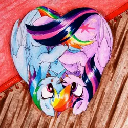 Size: 2302x2302 | Tagged: safe, artist:liaaqila, derpibooru import, rainbow dash, twilight sparkle, twilight sparkle (alicorn), alicorn, pegasus, pony, :p, cuddling, cute, duo, female, high res, image, jpeg, lesbian, looking at each other, looking at someone, mare, one eye closed, shipping, smiling, smiling at each other, tongue out, twidash