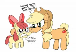 Size: 2048x1415 | Tagged: safe, artist:drememoto, derpibooru import, apple bloom, applejack, earth pony, pony, apple sisters, crying, female, filly, foal, image, jpeg, mare, siblings, simple background, sisters, text, white background