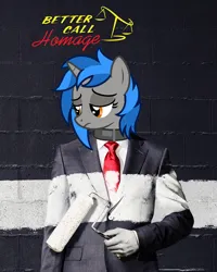 Size: 1080x1350 | Tagged: safe, derpibooru import, oc, oc:homage, human, pony, unicorn, fallout equestria, better call saul, breaking bad, humanized, image, png, saul goodman, solo