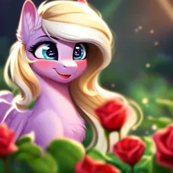 Size: 3072x3072 | Tagged: safe, derpibooru import, machine learning generated, stable diffusion, oc, oc:bay breeze, pegasus, pony, ai content, cute, female, garden, generator:purplesmart.ai, happy, image, pegasus oc, png, prompter:almasal, smiling, solo, solo female, wings