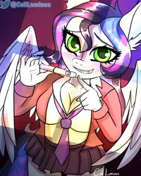 Size: 2000x2500 | Tagged: suggestive, artist:cali luminos, derpibooru import, anthro, pegasus, clothes, commission, image, jpeg, pregnant, schoolgirl, sexy, sultry, uniform, your character here