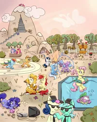 Size: 1600x2000 | Tagged: safe, artist:nedemai, derpibooru import, applejack, bon bon, bright mac, button mash, fluttershy, izzy moonbow, lyra heartstrings, pear butter, pinkie pie, rainbow dash, spike, sunny starscout, sweetie belle, sweetie drops, trixie, twilight sparkle, oc, butterfly, earth pony, fish, insect, pegasus, pony, puffer fish, seapony (g4), unicorn, g5, my little pony: the movie, apple, apple tree, atg 2023, barrel, basket, boop, boulder, bowtie, box, bush, campfire, cloud, colored hooves, console, controller, cowboy hat, creeper, creeper (minecraft), cute, dragon ball, dragon ball z, fedora, female, fire, fish tank, flag, floaty, flower, food, guitar, hat, hill, image, jpeg, log, male, mare, minecraft, mountain, mug, musical instrument, necktie, newbie artist training grounds, noseboop, picnic blanket, plushie, pool toy, racing, rivalry, sign, sitting, species swap, spike the pufferfish, stairs, stallion, sunglasses, sunlight, super saiyan, television, tree, unshorn fetlocks, video game, wall of tags