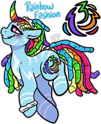 Size: 1318x1607 | Tagged: safe, artist:sexygoatgod, derpibooru import, oc, oc:rainbow fashion, unofficial characters only, hybrid, pony, unicorn, zony, adoptable, alternate universe, dreadlocks, female, image, png, simple background, solo, transparent background