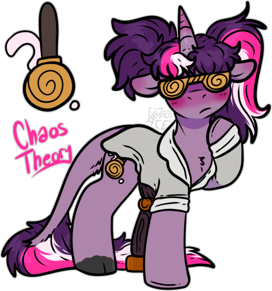 Size: 1640x1756 | Tagged: safe, artist:sexygoatgod, derpibooru import, oc, oc:chaos theory, unofficial characters only, hybrid, pony, unicorn, adoptable, amputee, draconequus hybrid, female, image, png, prosthetic leg, prosthetic limb, prosthetics, simple background, solo, transparent background