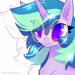 Size: 2048x2048 | Tagged: safe, artist:qwennondeathdie, derpibooru import, oc, oc:lucid dream, unofficial characters only, pony, unicorn, chest fluff, eye clipping through hair, female, glasses, high res, horn, image, jpeg, mare, signature, unicorn oc