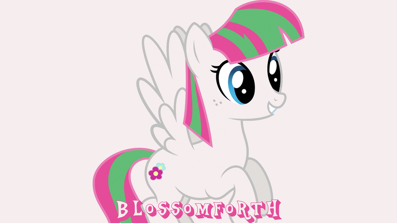 Size: 1920x1080 | Tagged: safe, artist:starryshineviolet, derpibooru import, edit, editor:jaredking779, blossomforth, pegasus, pony, female, image, jpeg, mare, simple background, smiling, solo, spread wings, white background, wings