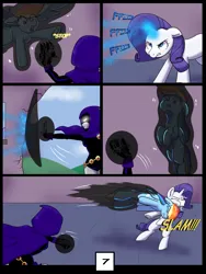 Size: 7500x10000 | Tagged: safe, artist:chedx, derpibooru import, rainbow dash, rarity, raven, pegasus, unicorn, comic:learning with pibby glitch battles, comic, commission, crossover, dc comics, image, multiverse, pibby, png, raven (dc comics)