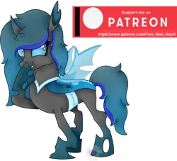 Size: 2121x1924 | Tagged: safe, artist:pure-blue-heart, derpibooru import, oc, oc:lilo, unofficial characters only, changeling, pony, changeling oc, fangs, female, giggling, gradient hooves, hoof over mouth, image, mare, patreon, patreon reward, png, simple background, solo, transparent background, two toned mane